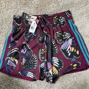 Adidas Farm Rio Butterfly Print Shorts with Teal Stripes